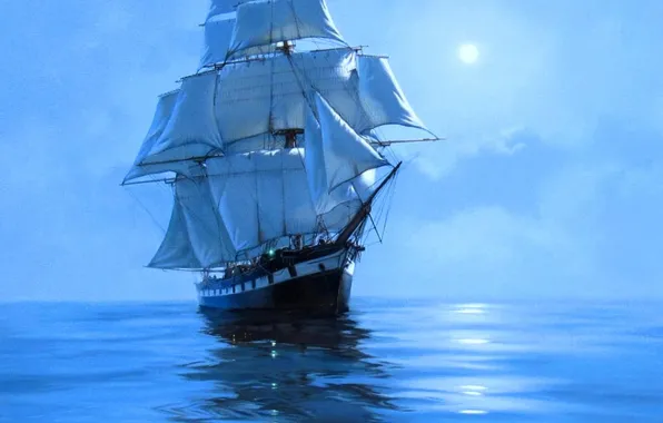 Sea, fog, sailboat, haze