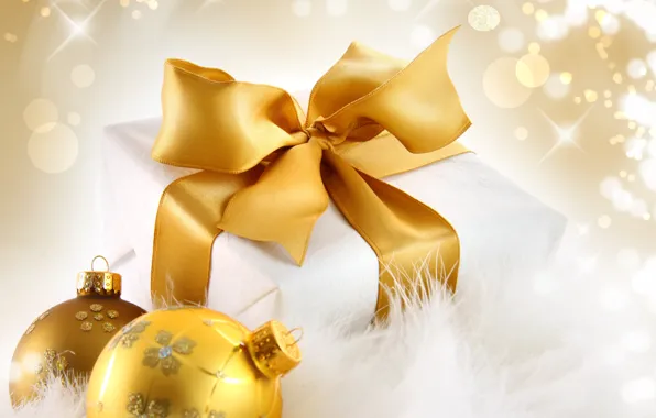 Balls, gold, holiday, box, gift, balls, sequins, New Year