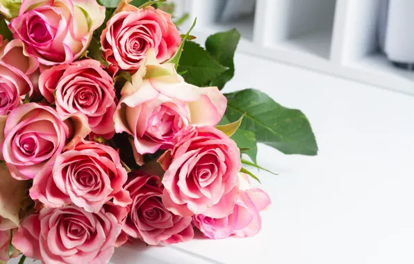 Wallpaper lies, bouquet, roses, light background, pink