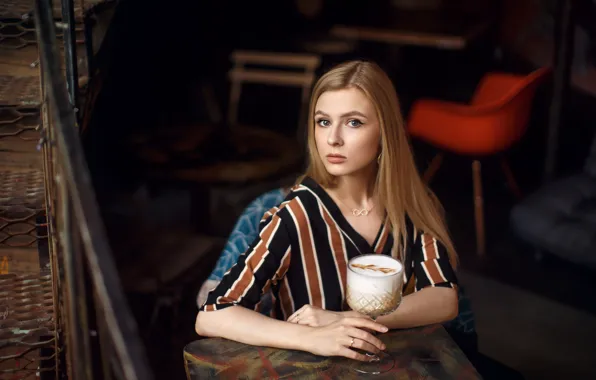 Look, girl, glass, coffee, Sergey Sorokin