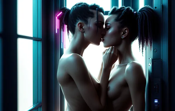 Girls, art, kiss, erotic, fantasy art, +18, fantasy girls, Stable Diffusion