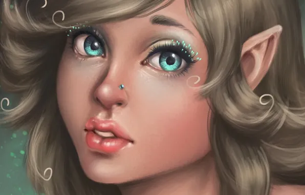 Girl, face, piercing, art, elf