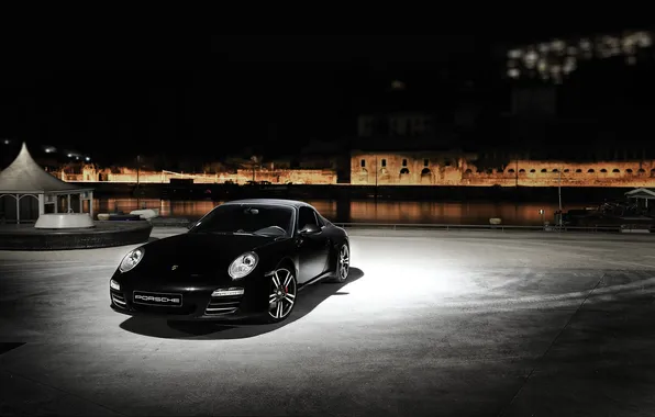 Picture night, black, Porsche, porsche 911