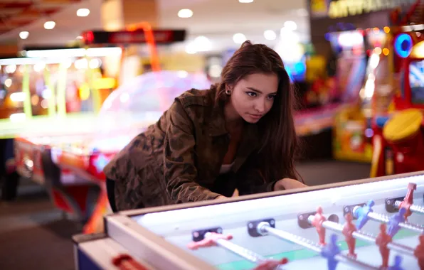Picture girl, face, hair, the game, jacket, entertainment, Darina, table football