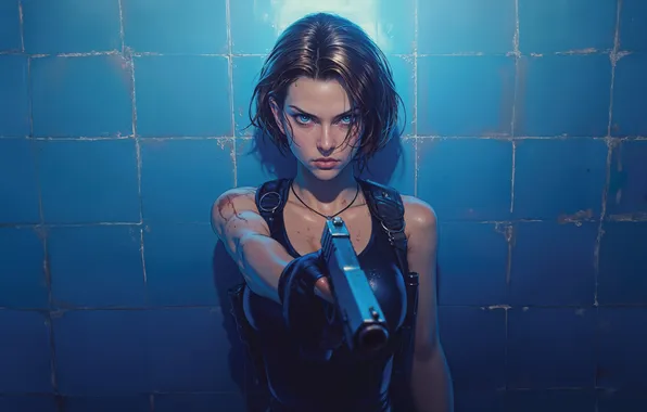Girl, gun, brunette, Resident Evil, digital art, Jill Valentine, Jill Valentine