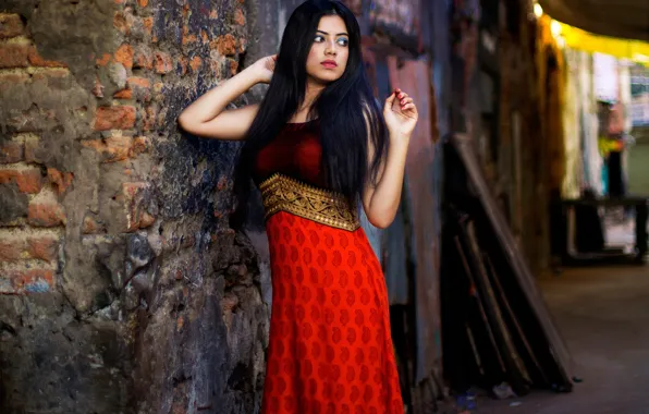 Wallpaper girl, eyes, beautiful, model, beauty, pose, indian, red dress ...