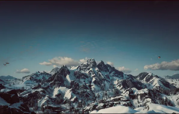 HDR, Heaven, Sky, Birds, Winter, Mountain, Game, Cold