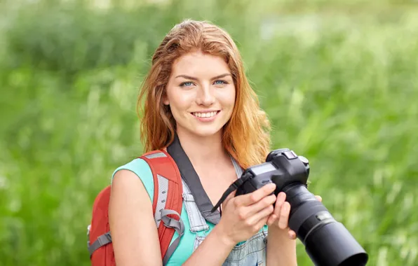 Greens, look, girl, pose, smile, background, portrait, makeup
