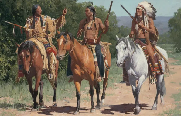 Picture, painting, painting, Call To The Little Bighorn, Mann
