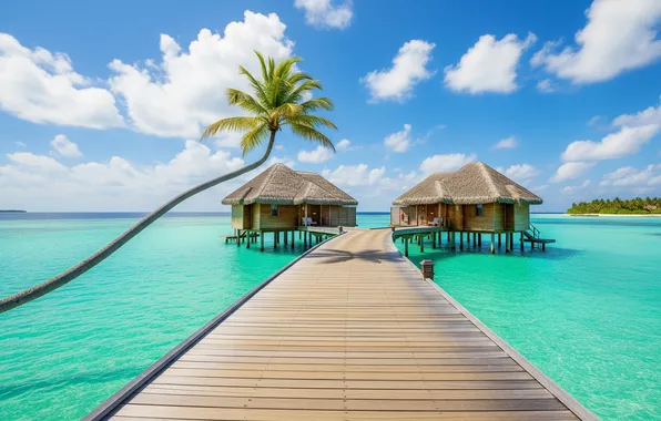 The sky, clouds, tropics, the ocean, Wallpaper, wallpaper, Bungalow, sky