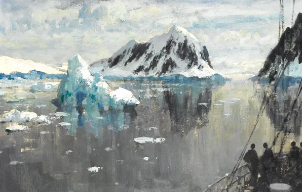 Landscape, picture, Edward Seago, The entrance to the Strait of Lemaire. Antarctica