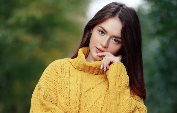 Autumn, eyes, look, girl, yellow, nature, face, pose