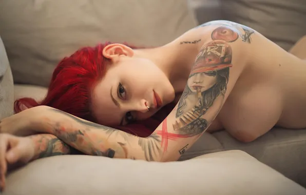 Chest, look, piercing, models, red hair, tattoos, redheads, Andreea Rosse