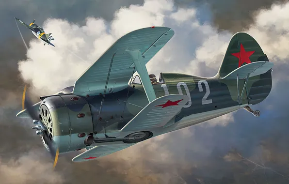 Picture art, airplane, aviation, Polikarpov, ww2, i-153