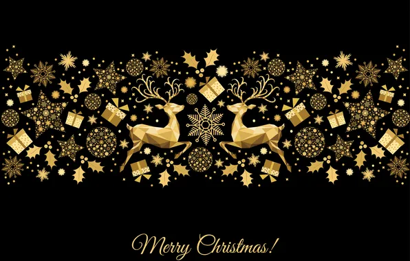 Background, gold, holiday, black, Christmas, decor, deer