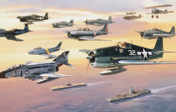 Picture the ocean, aircraft, BBC, different, the sky, carriers., eras