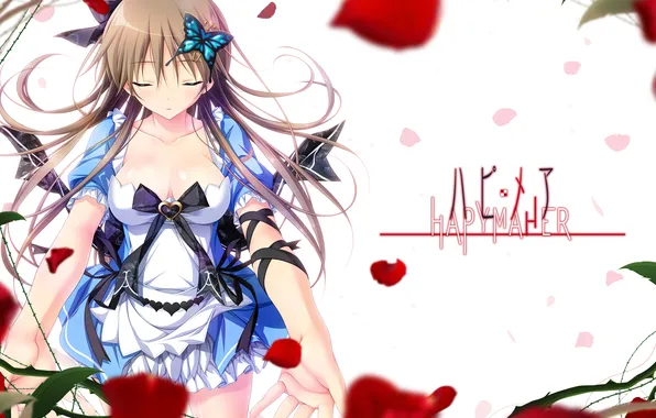 Girl, butterfly, roses, art, spikes, alice, Liana, hapymaher