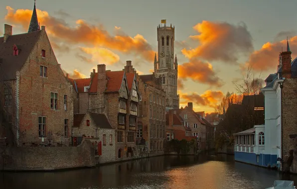 Clouds, home, channel, Belgium, Bruges