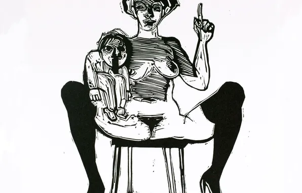 Picture, Child, Woman, Black and white, Naked, Austrian artist, Light background, Georg Eisler