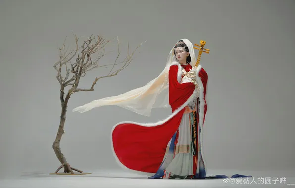 Girl, tree, China, musical instrument, cosplay