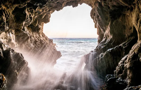 Picture wave, water, squirt, the ocean, rocks, CA, USA, hole