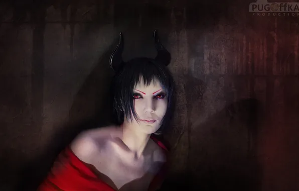 Girl, the demon, horns, red eyes