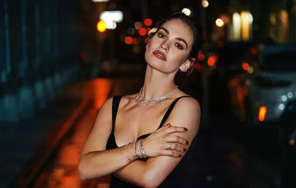 Girl, decoration, night, face, street, makeup, actress, lips