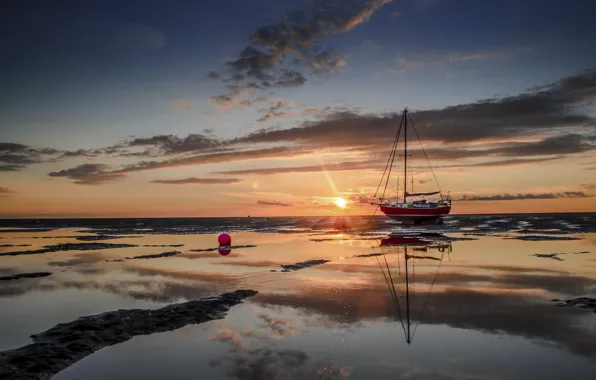 Picture sea, landscape, sunset, ship