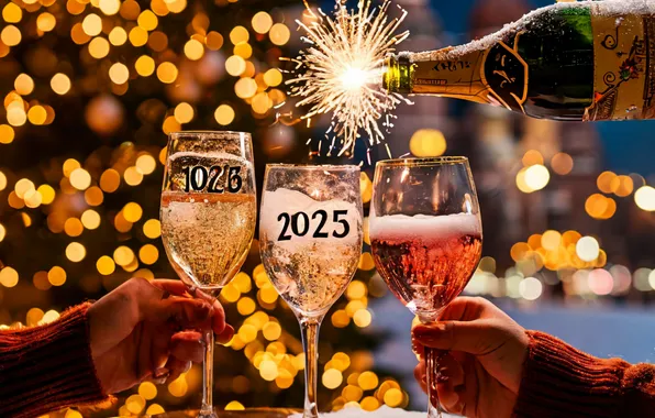 Glasses, New year, Champagne