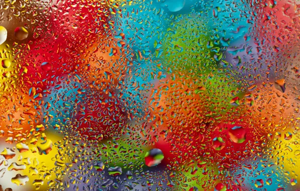 Picture glass, water, drops, balls, colorful, rainbow, glass, colorful