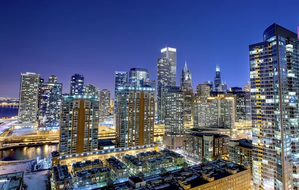 Chicago, night city, Chicago, skyscrapers