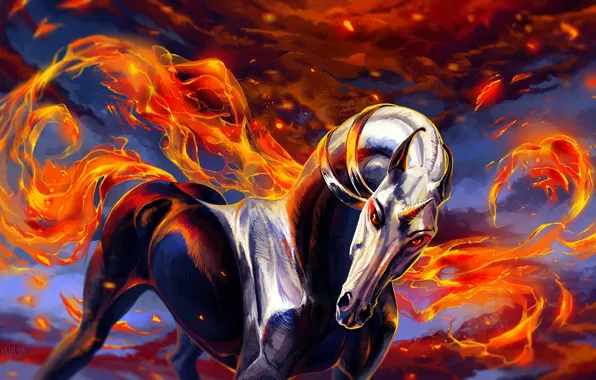 Fire, unicorn, by Alaiaorax