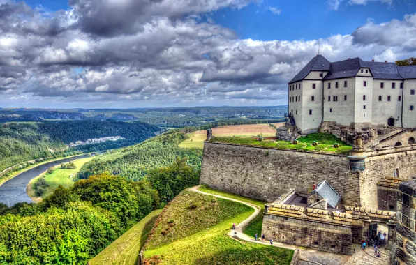 Summer, the sky, clouds, nature, river, castle, view, HDR