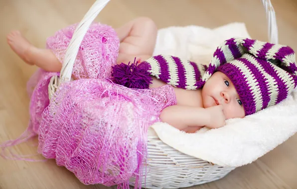 Basket, hat, child, Winter, baby, baby, kid, Infants