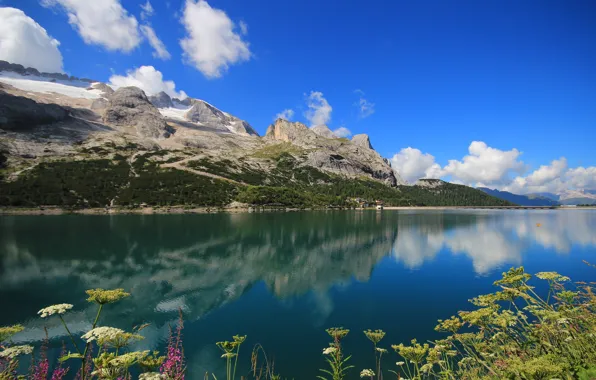 Picture mountains, lake, reflection, Italy, Italy, Lake Fedaia