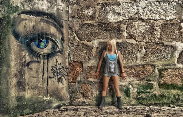 Picture girl, wall, graffiti