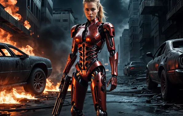 Girl, Kristanna Loki, terminator, the image is generated by AI