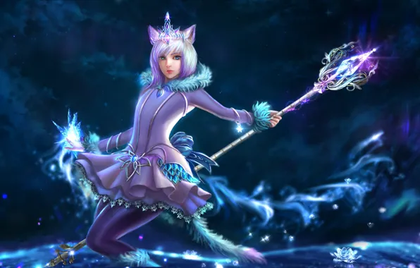 Crystal, girl, staff