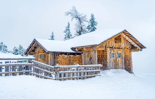 Picture winter, snow, home, Switzerland, wood, house