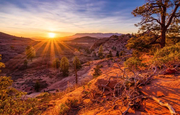 The sky, landscape, sunset, nature, beauty, slope