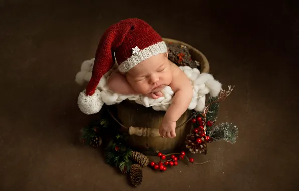 Berries, background, Christmas, bucket, New year, bumps, child, cap