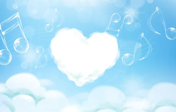 Picture clouds, notes, heart, melody