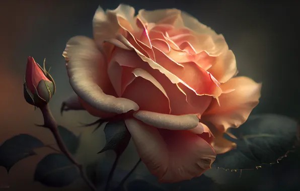 Flower, macro, flowers, rendering, rose, orange, digital art, digital art
