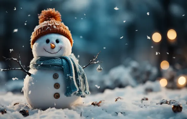 Winter, snow, decoration, Christmas, New year, snowman, happy, Christmas