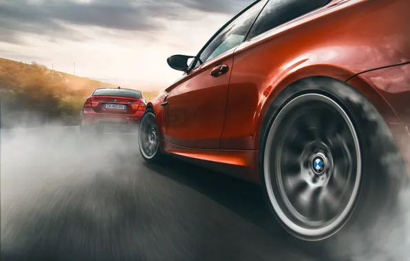 Picture BMW, Orange, Car, Smoke, Sport, Wheels, Drifting