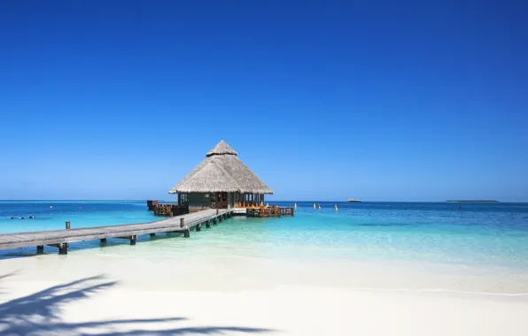 Picture sea, horizon, blue sky, Bungalow, beach