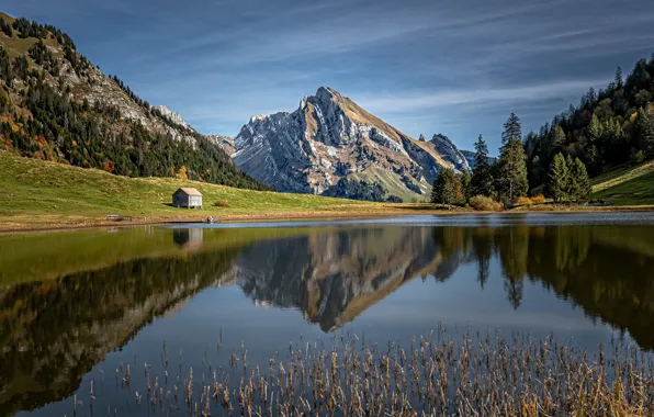 Mountains, lake, reflection, Switzerland, Alps, top, Switzerland, Alps