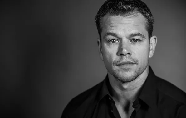 Background, portrait, blur, photographer, actor, black and white, Matt Damon, Matt Damon