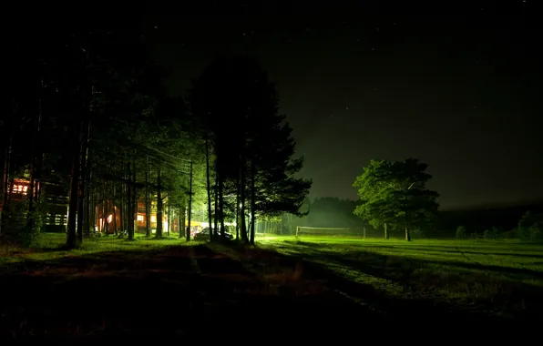 Field, night, house, glow