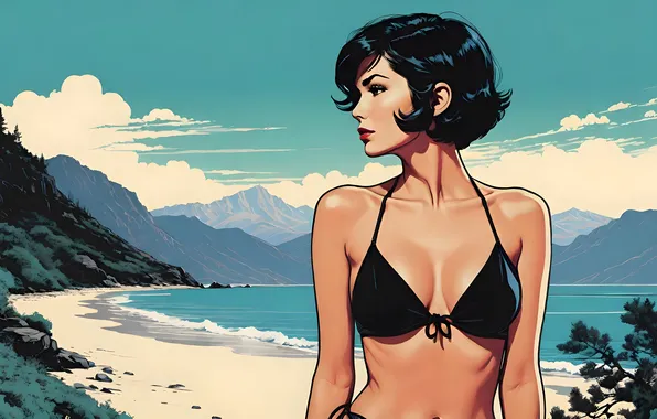 Picture Escape, Woman, Beach, Retro, Stylish